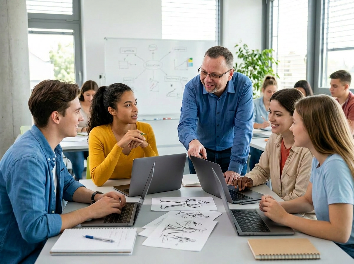 Grupa studentów współpracujących przy projekcie
